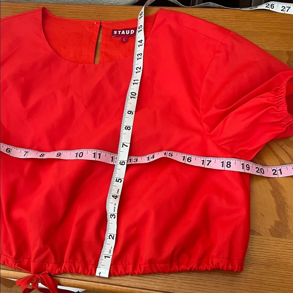 Staud Prato Recycled Nylon Short Puff Sleeve Crop Top Tomato Red Size large - Picture 8 of 8